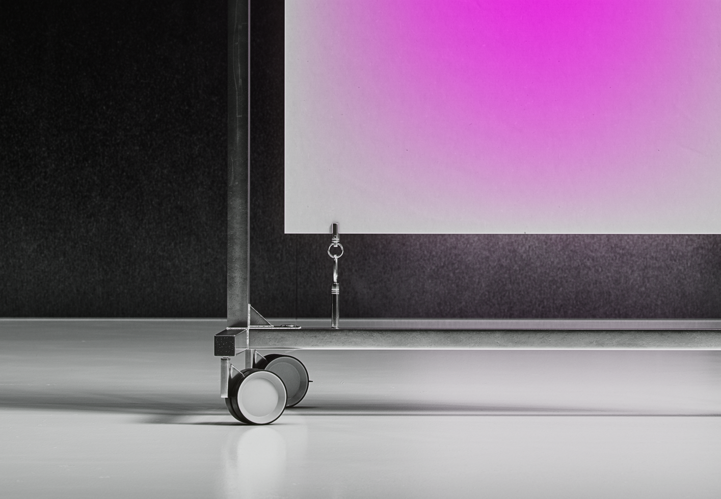 Modern art installation on industrial wheels featuring gradient colors. Ideal for graphic designers seeking unique mockup assets for creative projects.