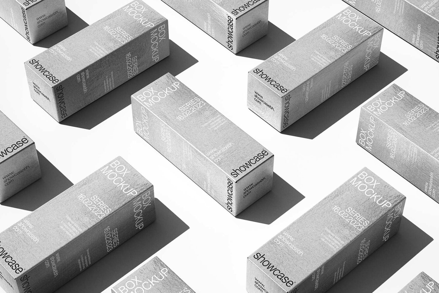 Box mockup design with textured cardboard packaging. High-angle view showcases repeating pattern. Ideal for graphic designers and presentation templates.