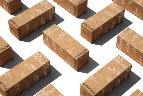 Box mockup design with multiple cardboard boxes featuring customizable text. Perfect for branding, packaging, showcase, and graphic design templates.