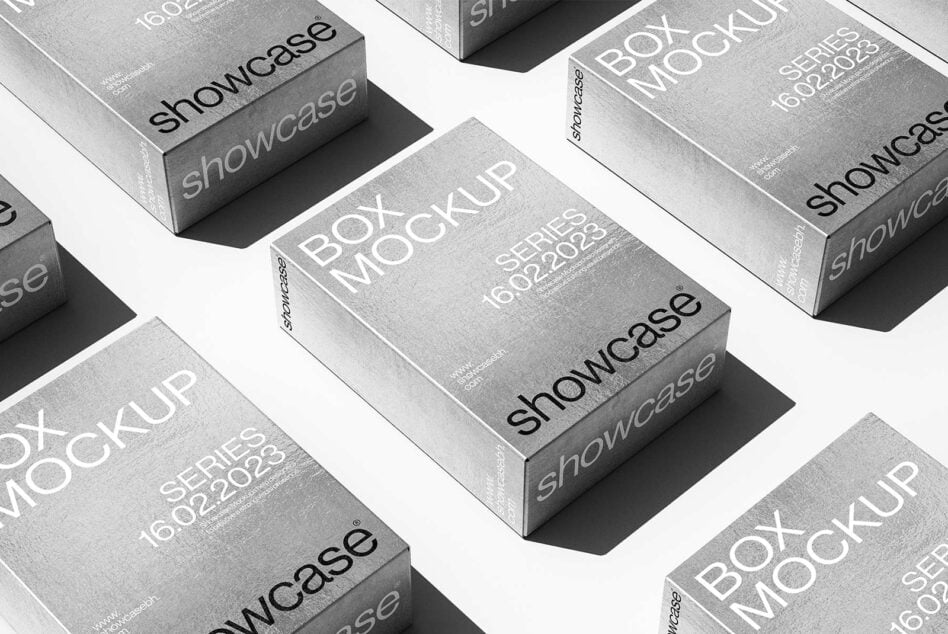 Boxes showcasing box mockup design in a minimalist layout; ideal for graphic designers seeking professional packaging templates and mockups.