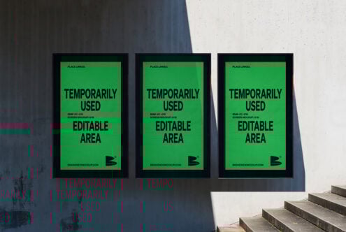 Three vertical green screen mockups on a concrete wall. Editable poster design template for designers. Graphic design, urban display, digital assets.