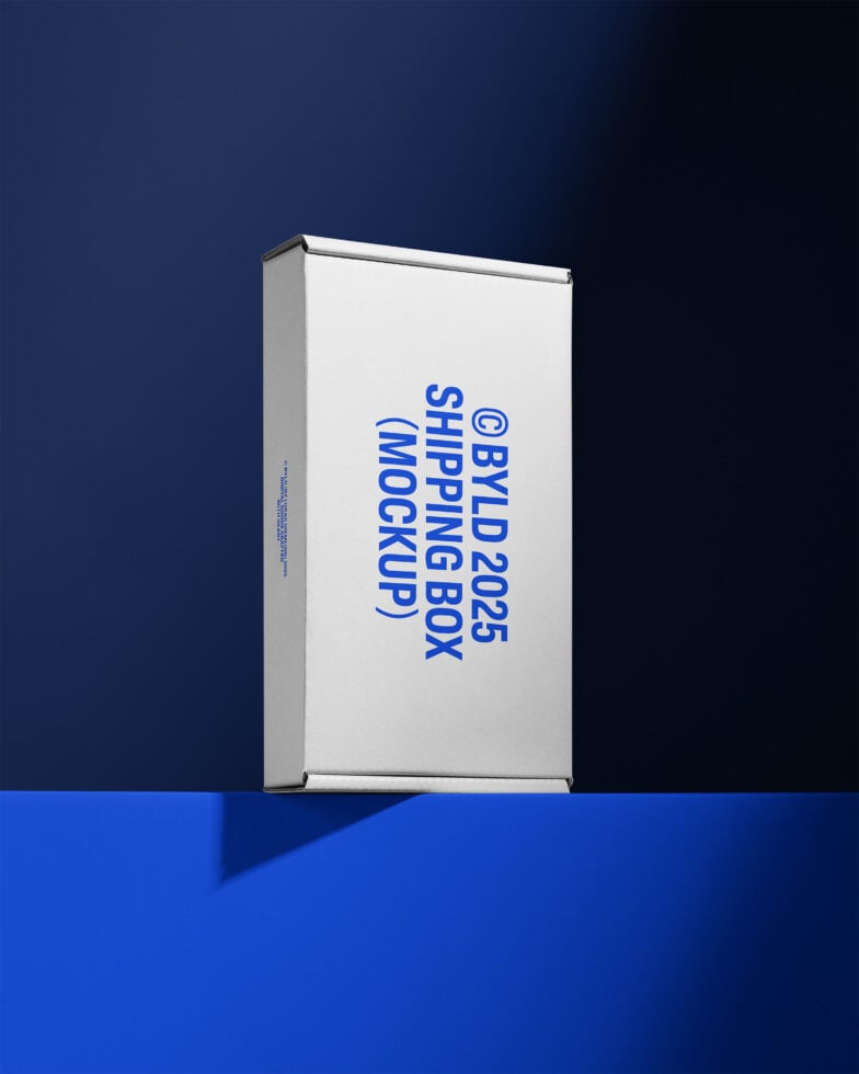 Shipping box mockup 2025 design on dark and light blue background perfect for branding and package presentations digital asset for designers marketplace