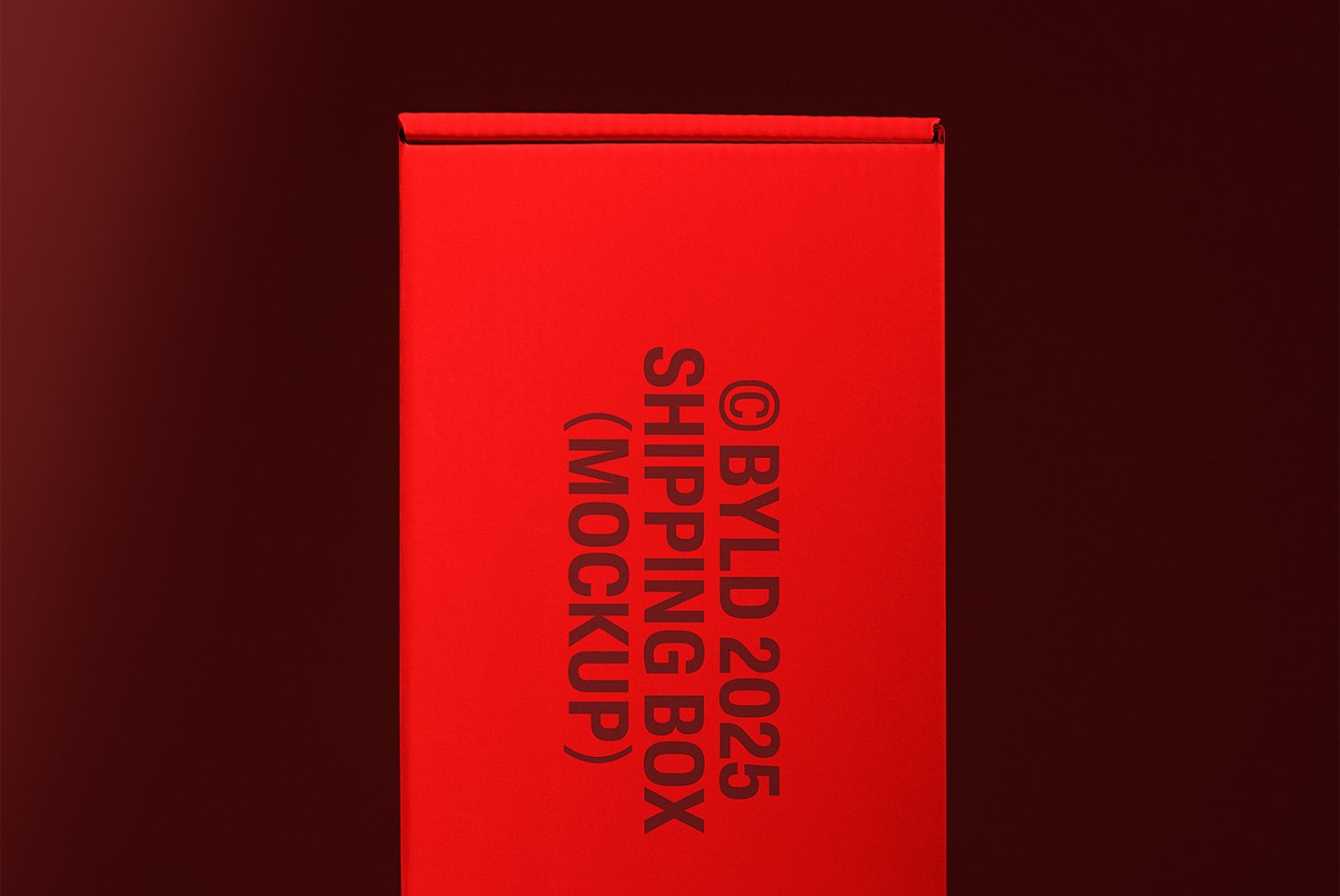 Red shipping box mockup on dark background ideal for showcasing packaging designs product presentation premium template graphic asset for designers