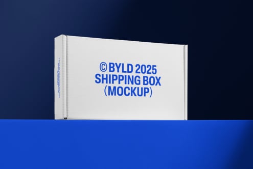 White shipping box mockup on blue background for branding presentations packaging design and product showcases ideal for graphic designers and templates.
