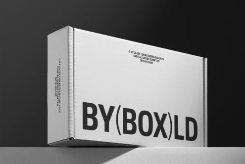 Minimal cardboard box mockup with bold typography on gray background perfect for packaging design presentation digital assets designers professional display