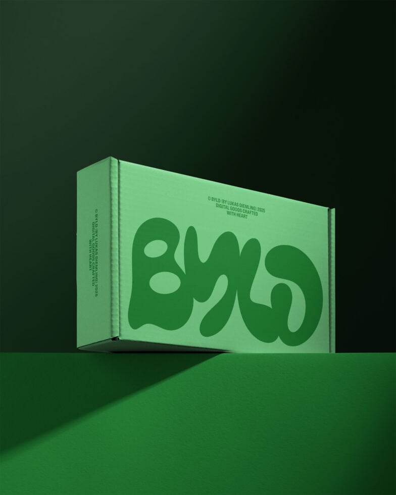 Green product packaging mockup with modern bold typography on a minimalist background perfect for showcasing design templates and branding projects.