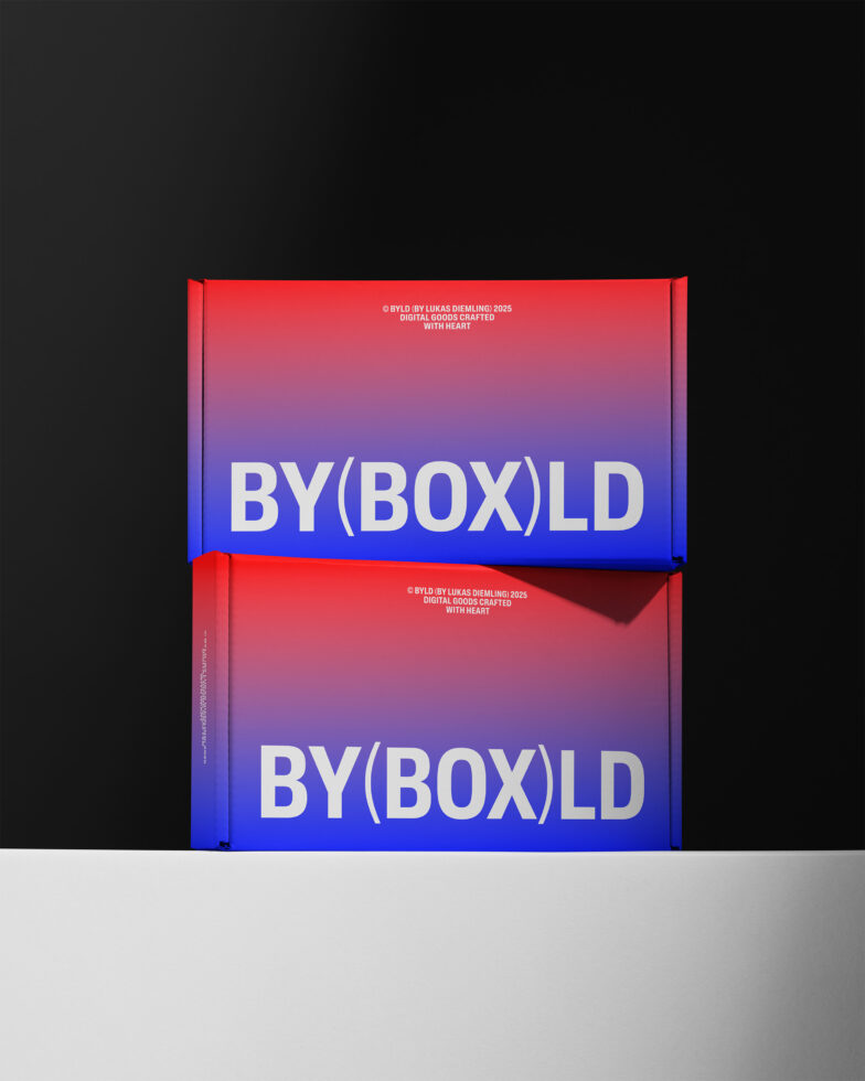Colorful packaging design mockup with gradient blue red background for digital asset marketplace; ideal for designers seeking unique template graphics.