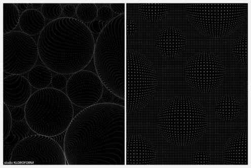 Abstract black and white pattern with dotted 3D spheres background. Ideal for digital design assets. Perfect for graphics and template use.