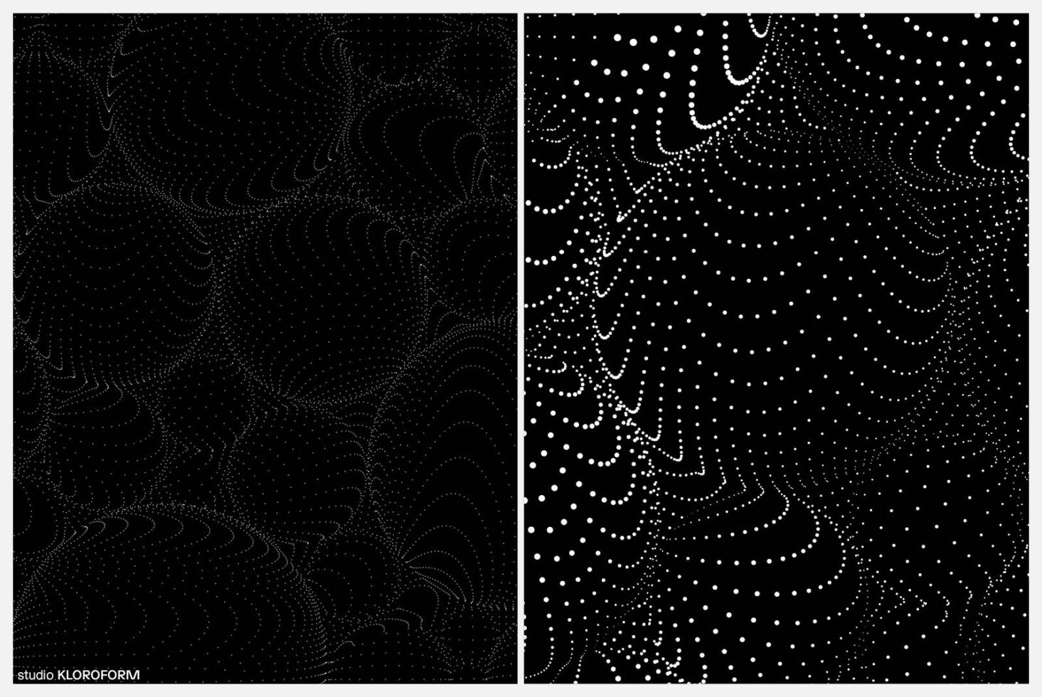 Abstract black and white dotted patterns create fluid, wave-like forms. Ideal for digital graphic designers seeking unique, dynamic texture templates.