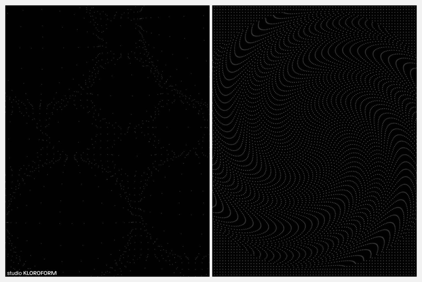 Abstract graphic pattern with intricate dot designs. Black background with geometric swirl shapes. Ideal for designers seeking modern digital assets.