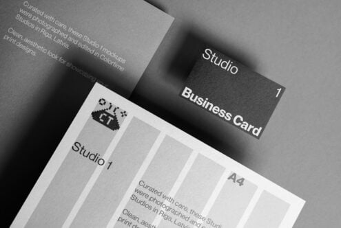 Minimalist black and white business card mockup showcasing clean typography and design ideal for designers in branding and print asset creation.