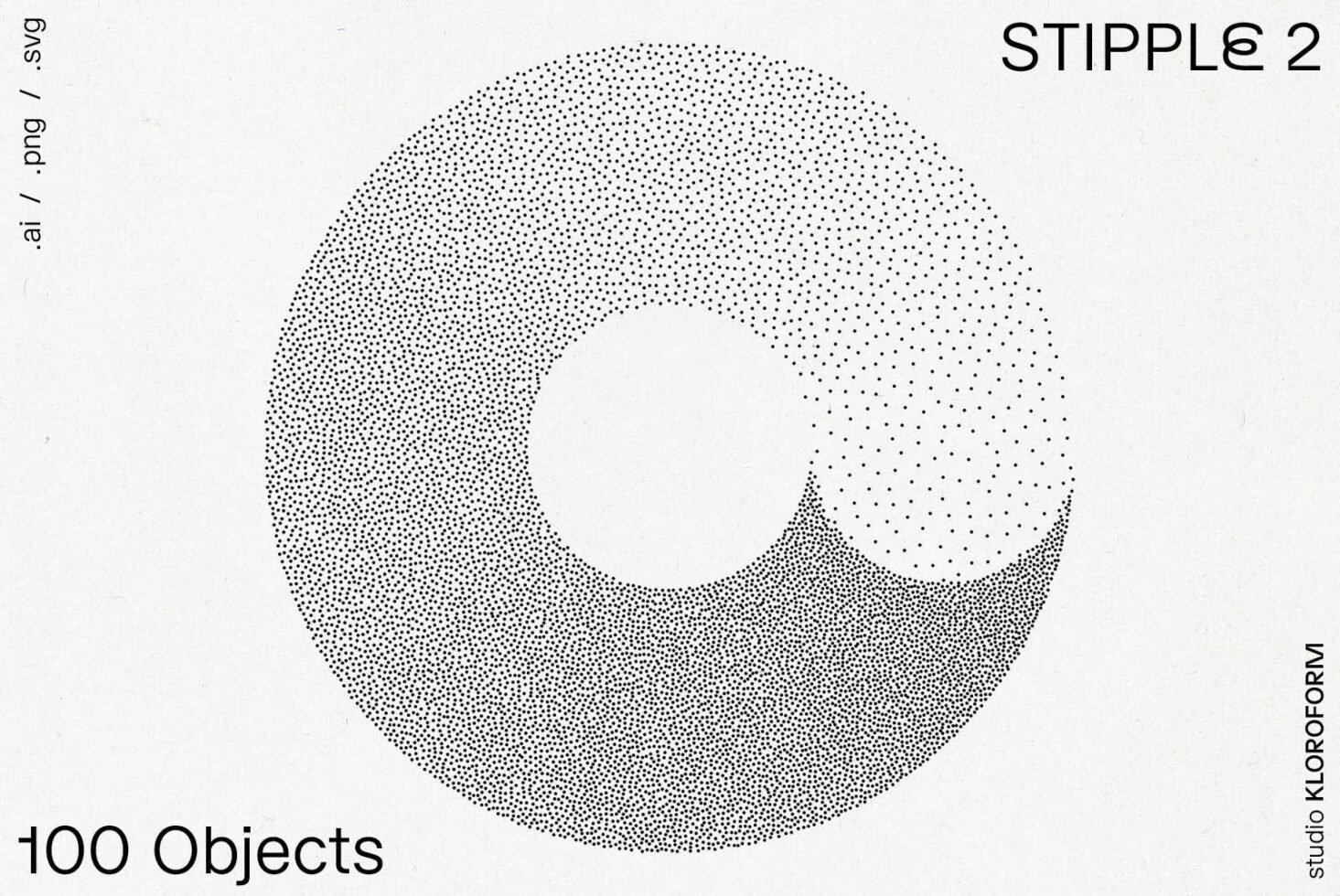 Minimalistic stipple graphic design with a circular dot pattern, ideal for designers. Available formats: AI, PNG, SVG. Keywords: stipple, graphic, design.
