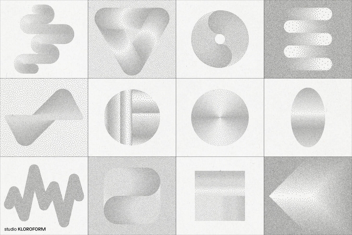 Set of abstract dotted patterns in various geometric shapes perfect for graphic designers; ideal for use in templates or graphic design projects.