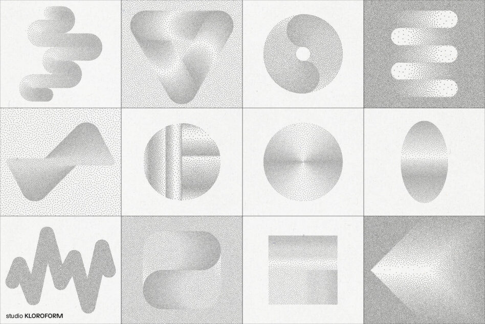 Abstract dotwork geometric shapes set includes circles triangles waves rectangles for graphic design perfect for designers looking for unique patterns