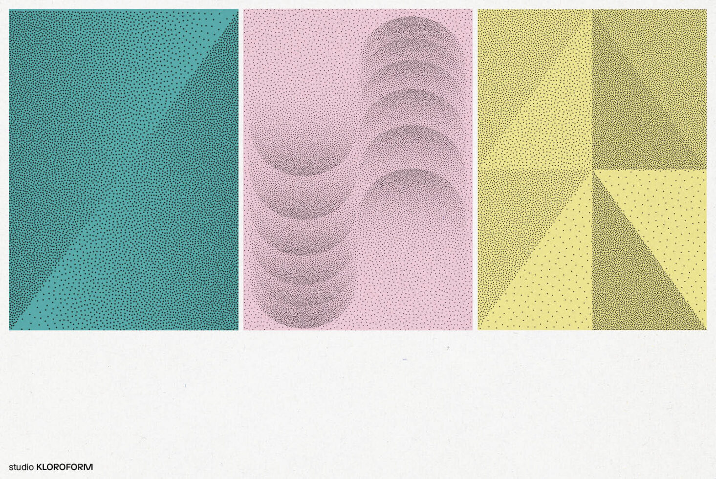 Three abstract geometric textures featuring teal, pink, and yellow tones with dotted patterns. Ideal for graphic design templates and creative mockups.
