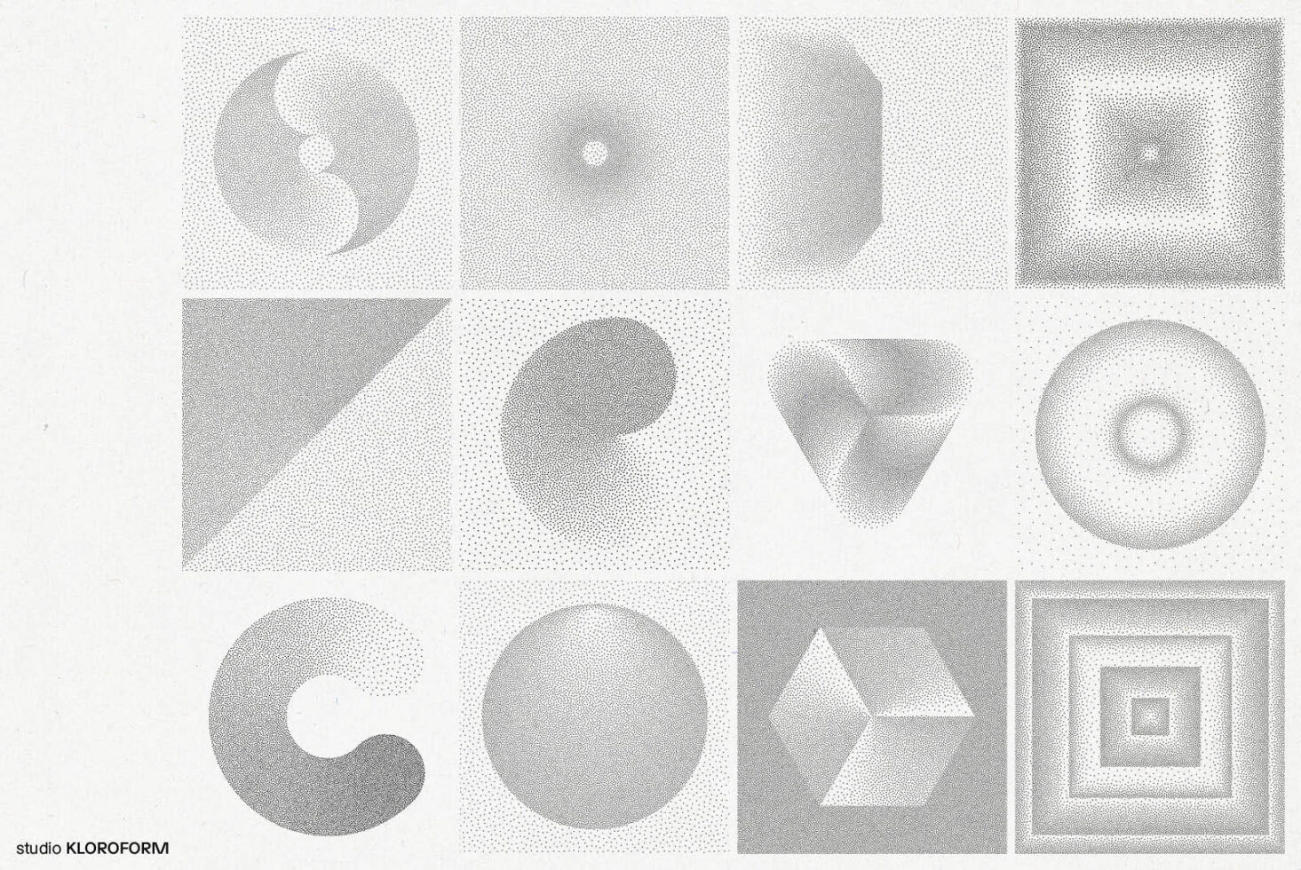 Monochrome abstract geometric shapes design with halftone dots patterns. Ideal for graphics, mockups, and templates. Perfect for designers and creatives.