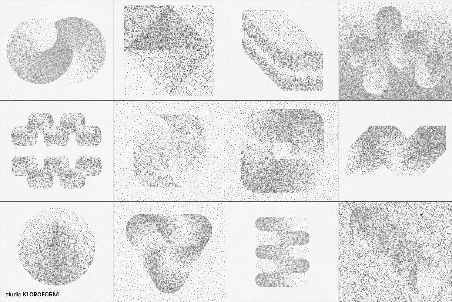 Abstract geometric textures in grayscale pointillism style, perfect for graphic design projects and design templates. Modern minimalist shapes.