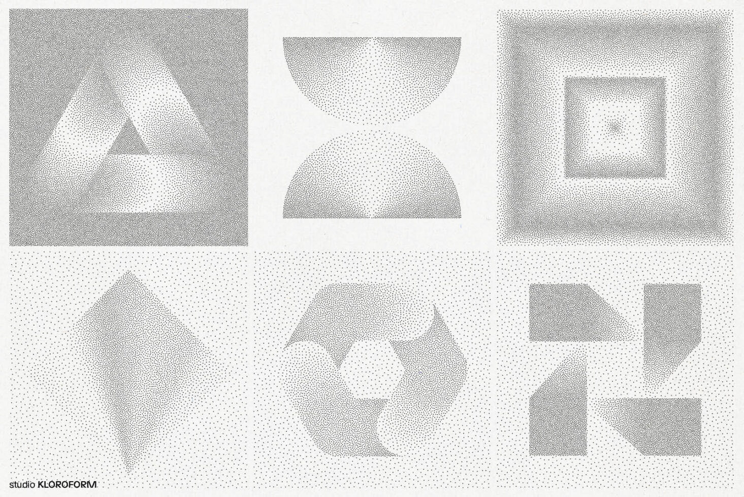 Abstract geometric dot art grid with six patterns for graphic design. Ideal for mockups, templates, and modern digital assets for designers.