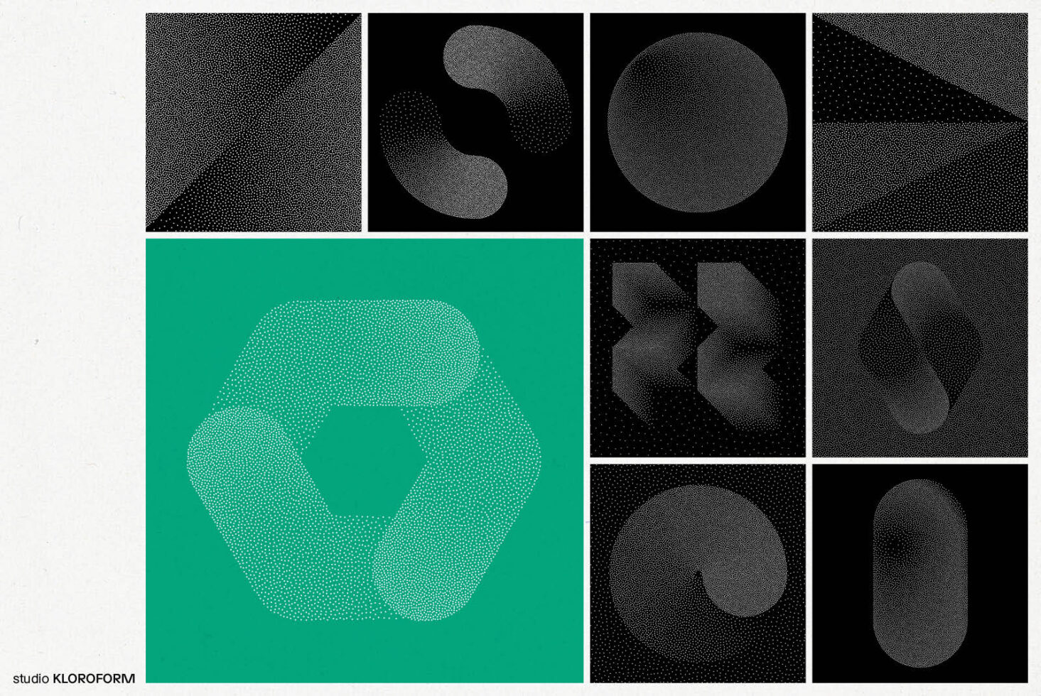 Abstract geometric shapes in a modern dotted pattern, suitable for design templates, graphics, and mockups. Minimalist style in black and green.