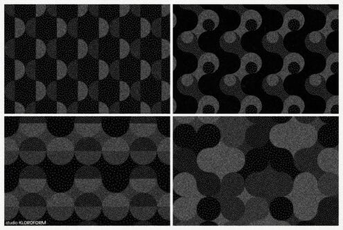 Seamless geometric patterns with dotted texture in grayscale tones suitable for digital graphics and templates ideal for designers seeking unique textures