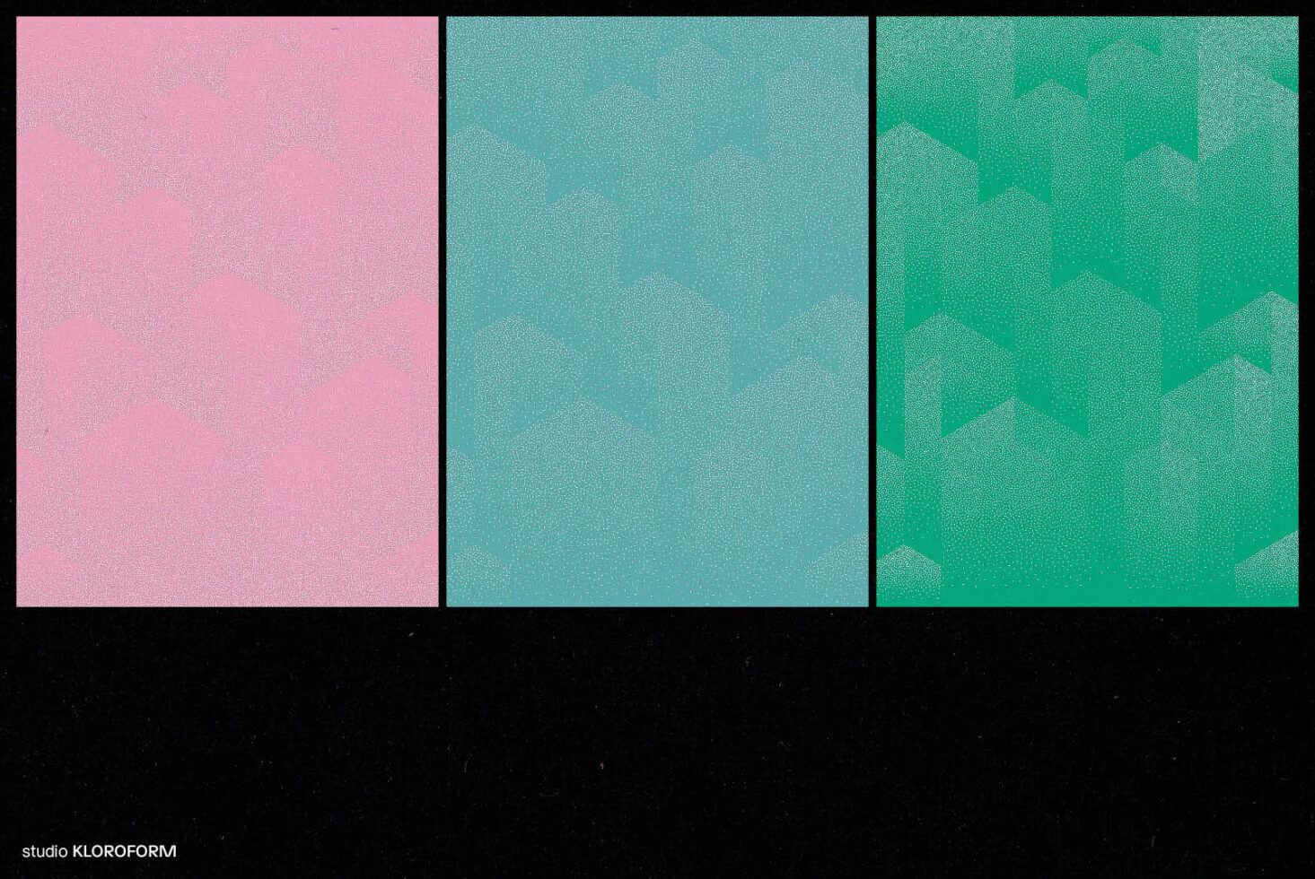 Geometric abstract pattern mockup with three panels in pink, teal, and green. Ideal for graphic design, backgrounds, templates, and creative projects.