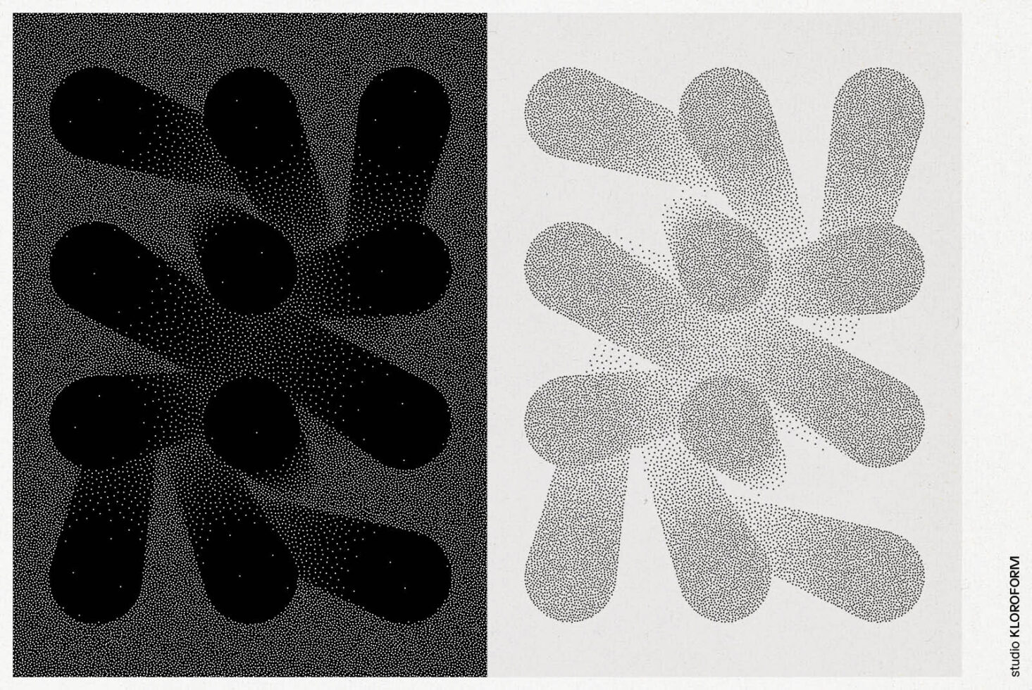 Abstract black and white halftone pattern with geometric shapes ideal for graphic design templates and digital assets for designers.