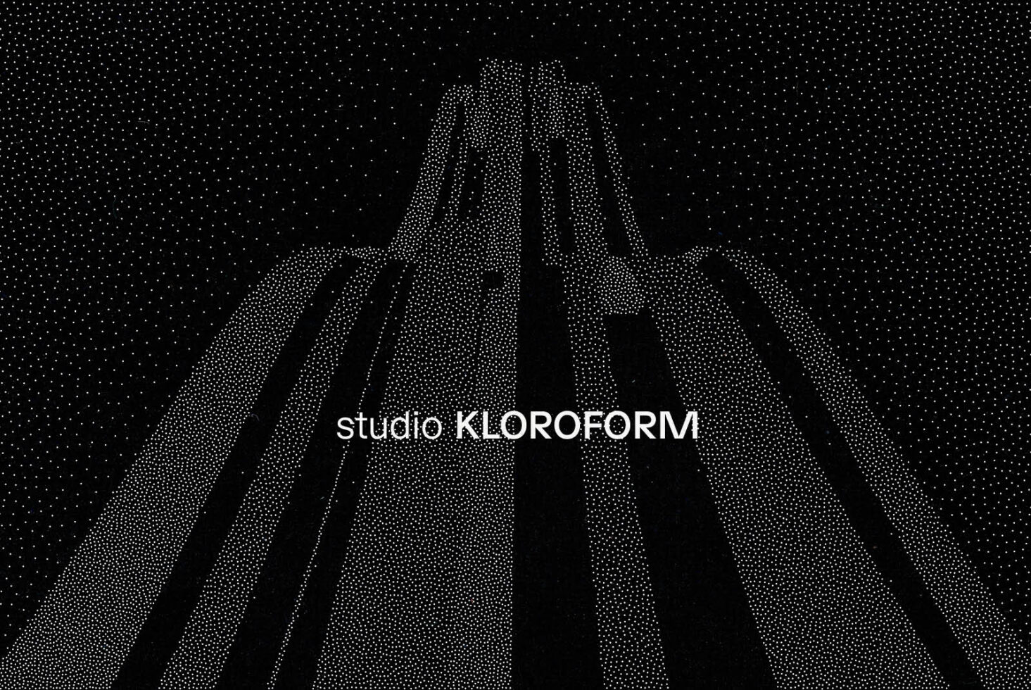 Abstract dotted mountain graphic in black and white by Studio KLOROFORM suitable for design templates posters or backgrounds for creative designers.