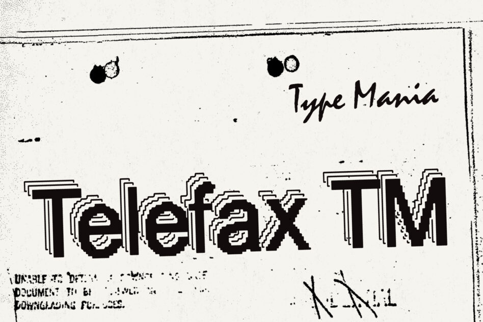 Retro distressed black and white design featuring the phrase Telefax TM. Ideal for vintage-themed projects fonts typography and graphic design assets.
