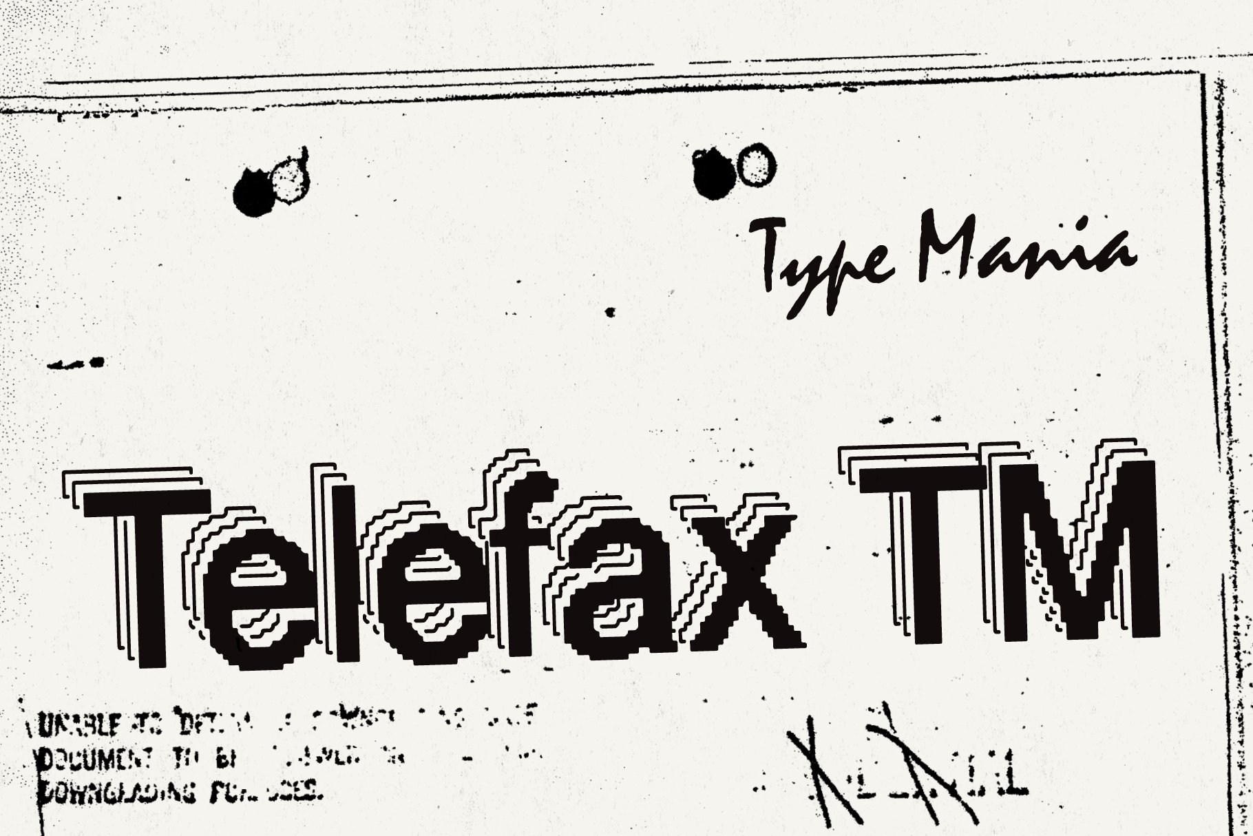 Retro distressed black and white design featuring the phrase Telefax TM. Ideal for vintage-themed projects fonts typography and graphic design assets.