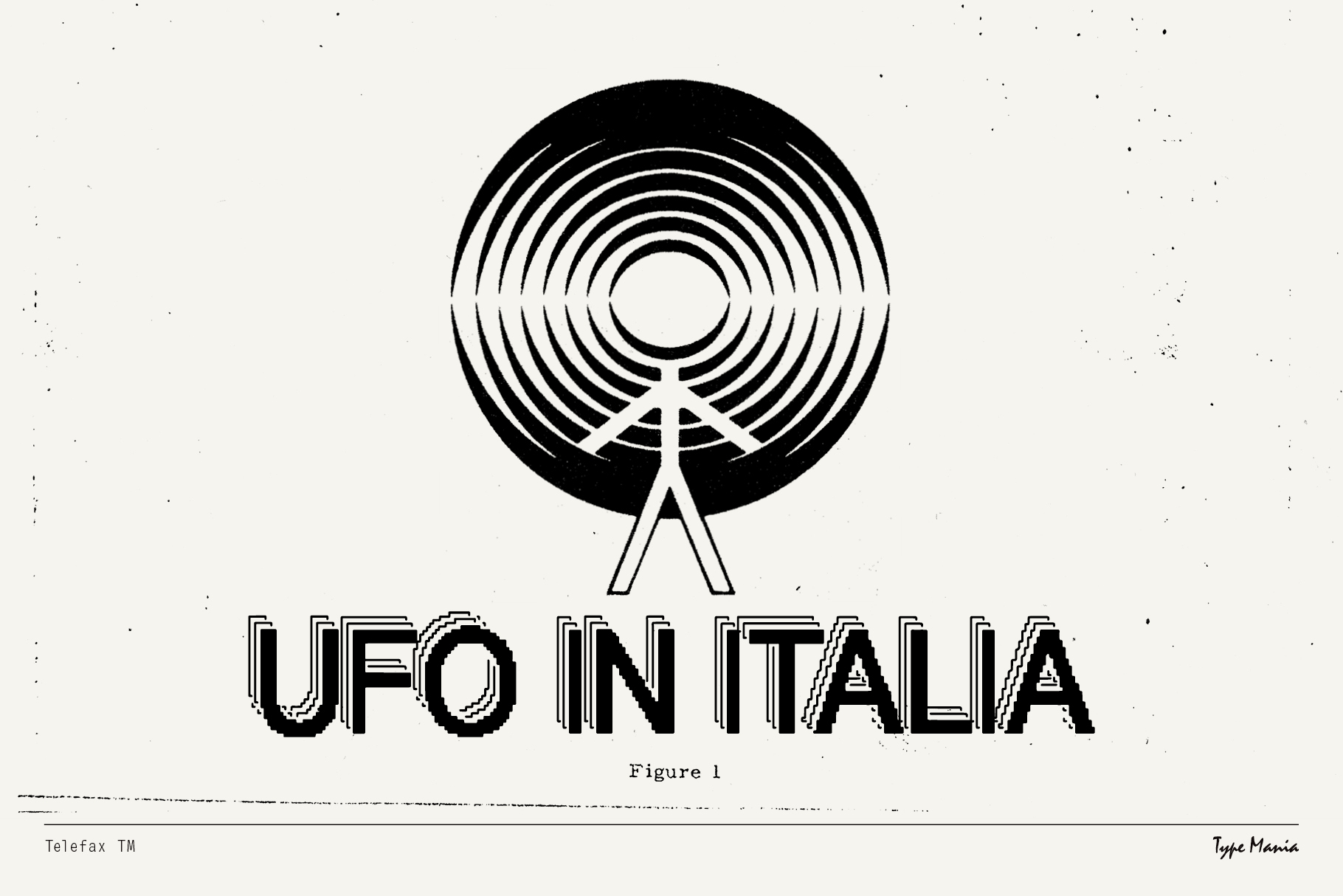 Retro graphic design mockup with UFO Italia text and circular pattern ideal for designers seeking vintage elements fonts and visual assets.