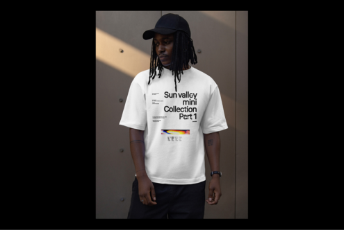 Elegant T-shirt mockup featuring bold typography design with Sun Valley Mini Collection Part 1 text. Perfect for apparel and graphics designers