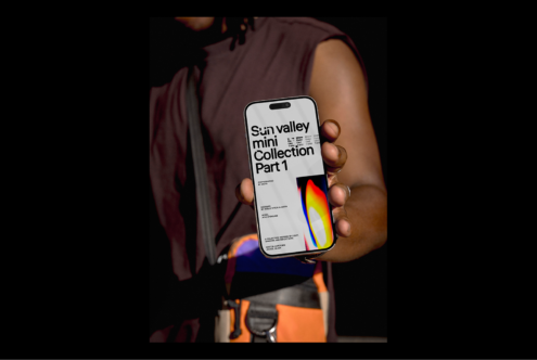 A person holds a smartphone displaying Sun Valley Mini Collection Part 1. Ideal for showcasing designs in mockups, digital assets, templates, and graphics.
