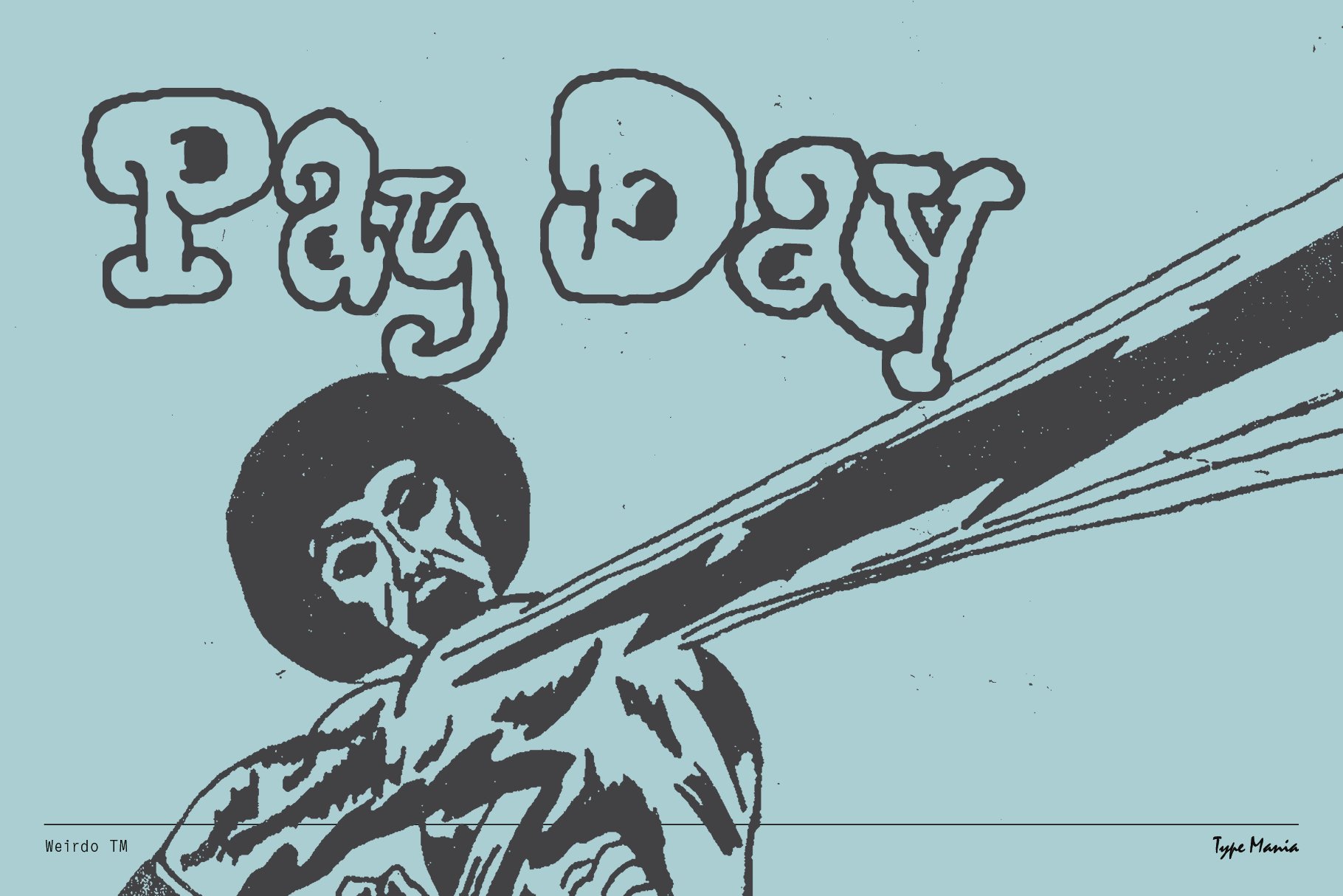 Retro graphic design featuring bold Pay Day lettering and an illustration on a blue background. Ideal for designers looking for unique font graphics.