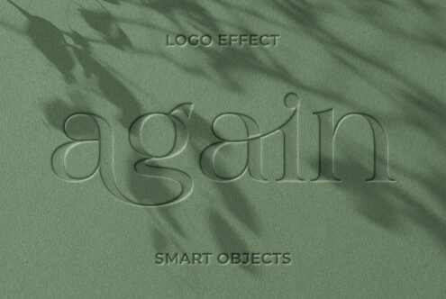 Embossed text logo effect on green paper with soft shadows. Includes smart objects for easy customization. Ideal for branding design templates.