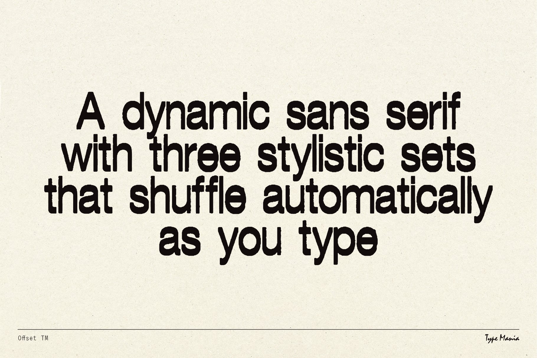 Dynamic sans serif font showcasing three stylistic sets that shuffle automatically enhancing typography design for designers and digital assets