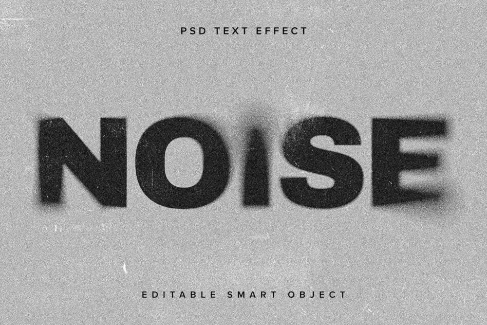 Noise text effect with soft blur on grainy gray background