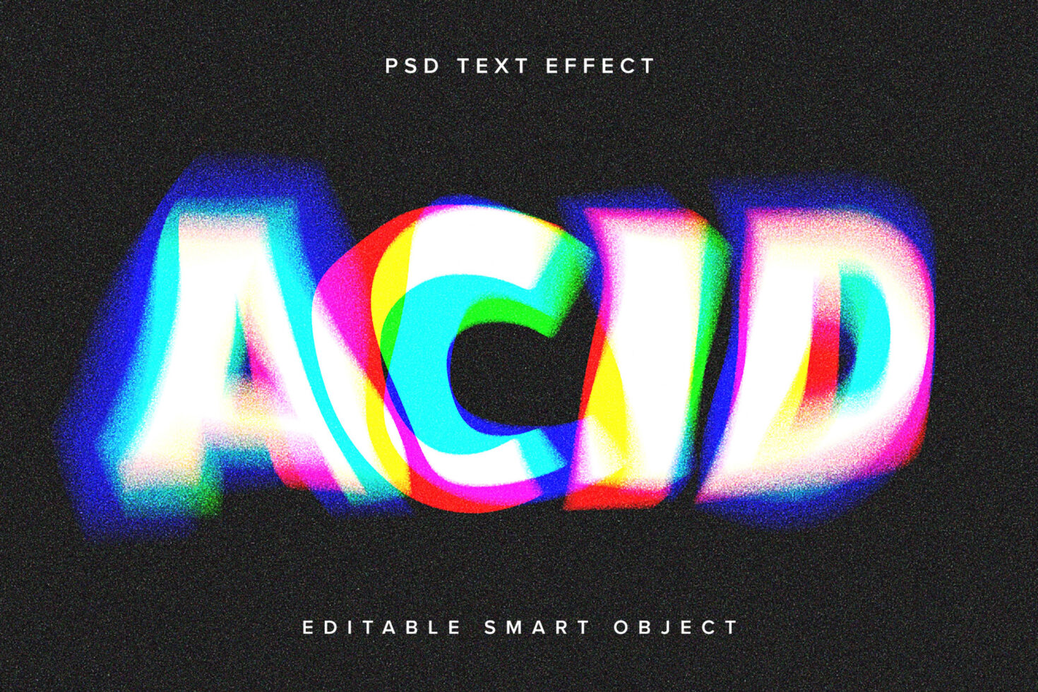 Bright multicolor neon glow surrounding bold letters spelling ACID