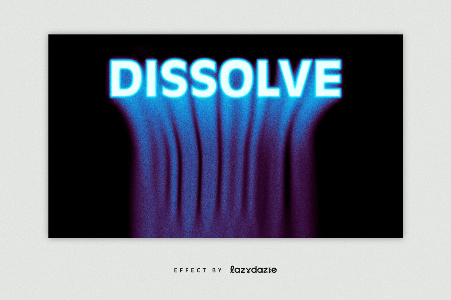 Dissolve effect text graphic with blue neon glow and distorted purple shadow suitable for designers seeking unique typography assets and visual effects.