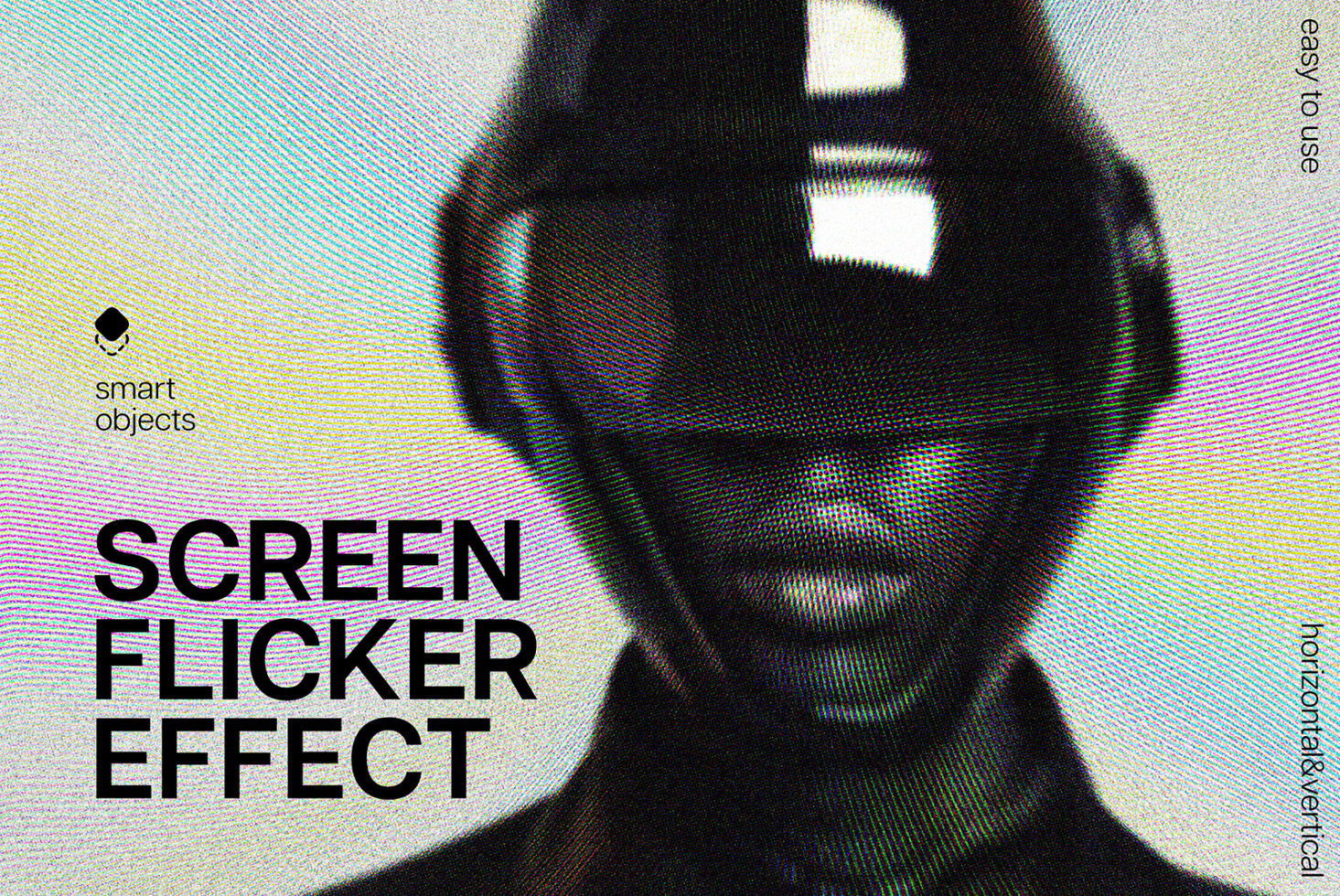 Futuristic design template featuring a digital screen flicker effect with vibrant colors and smart object integration ideal for graphic designers.