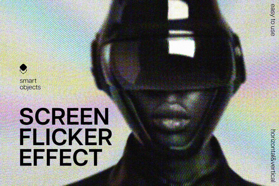 Futuristic design template featuring a digital screen flicker effect with vibrant colors and smart object integration ideal for graphic designers.