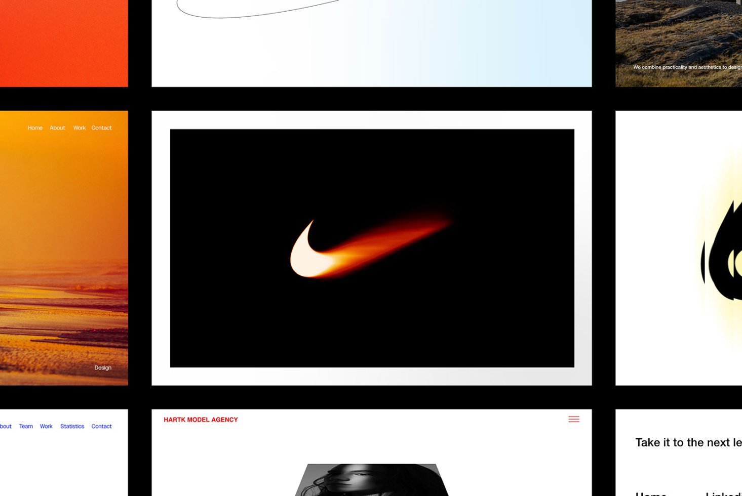 Web design collage featuring minimalist layouts and striking visual elements. Ideal for designers seeking creative mockup inspiration and graphic templates.