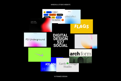 Collage of modern digital design templates for designers featuring bold typography, gradients, and geometric patterns on a black background.