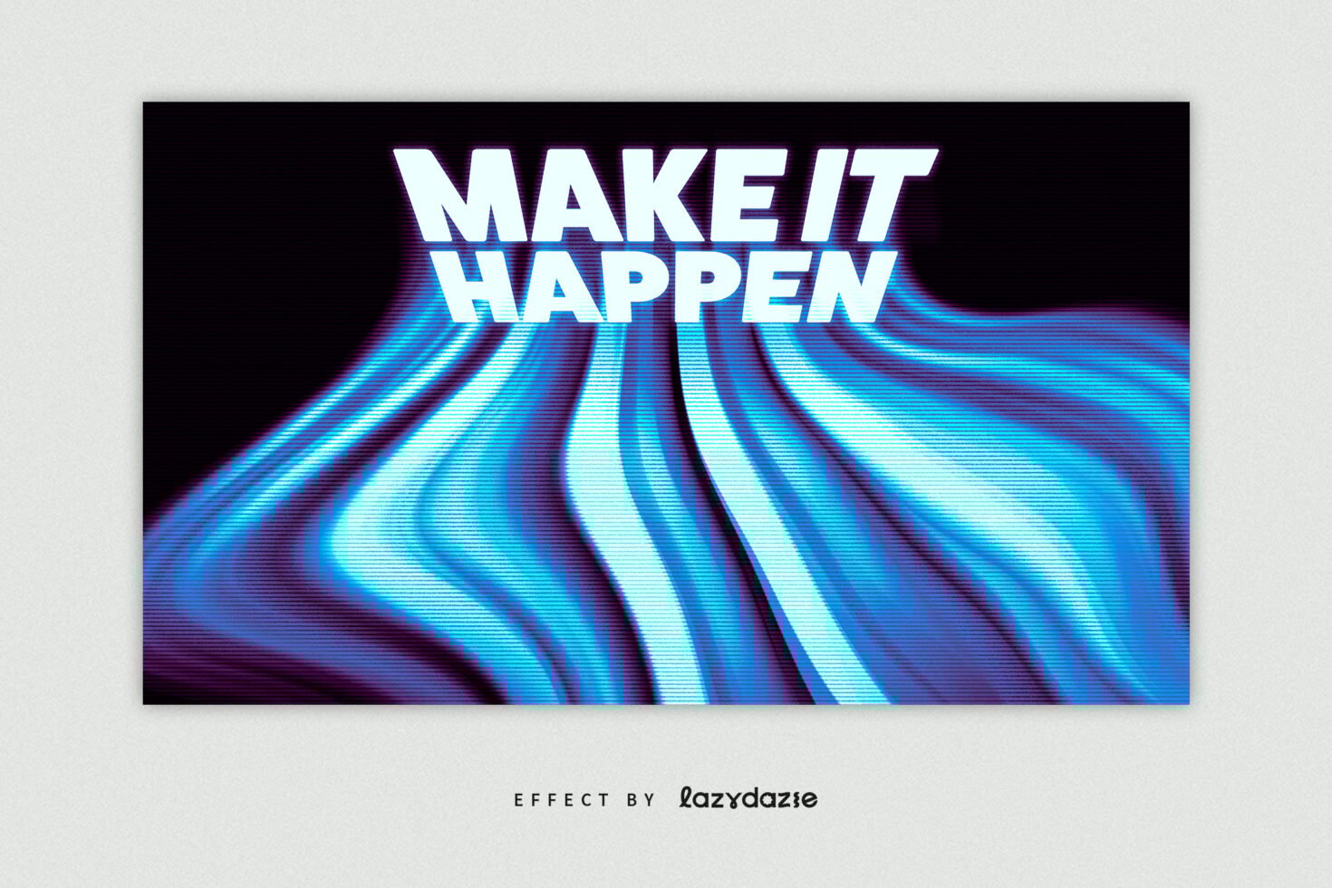 Retro glitch text effect with blue wave background reading Make It Happen perfect for designers seeking unique graphic assets and creative templates.