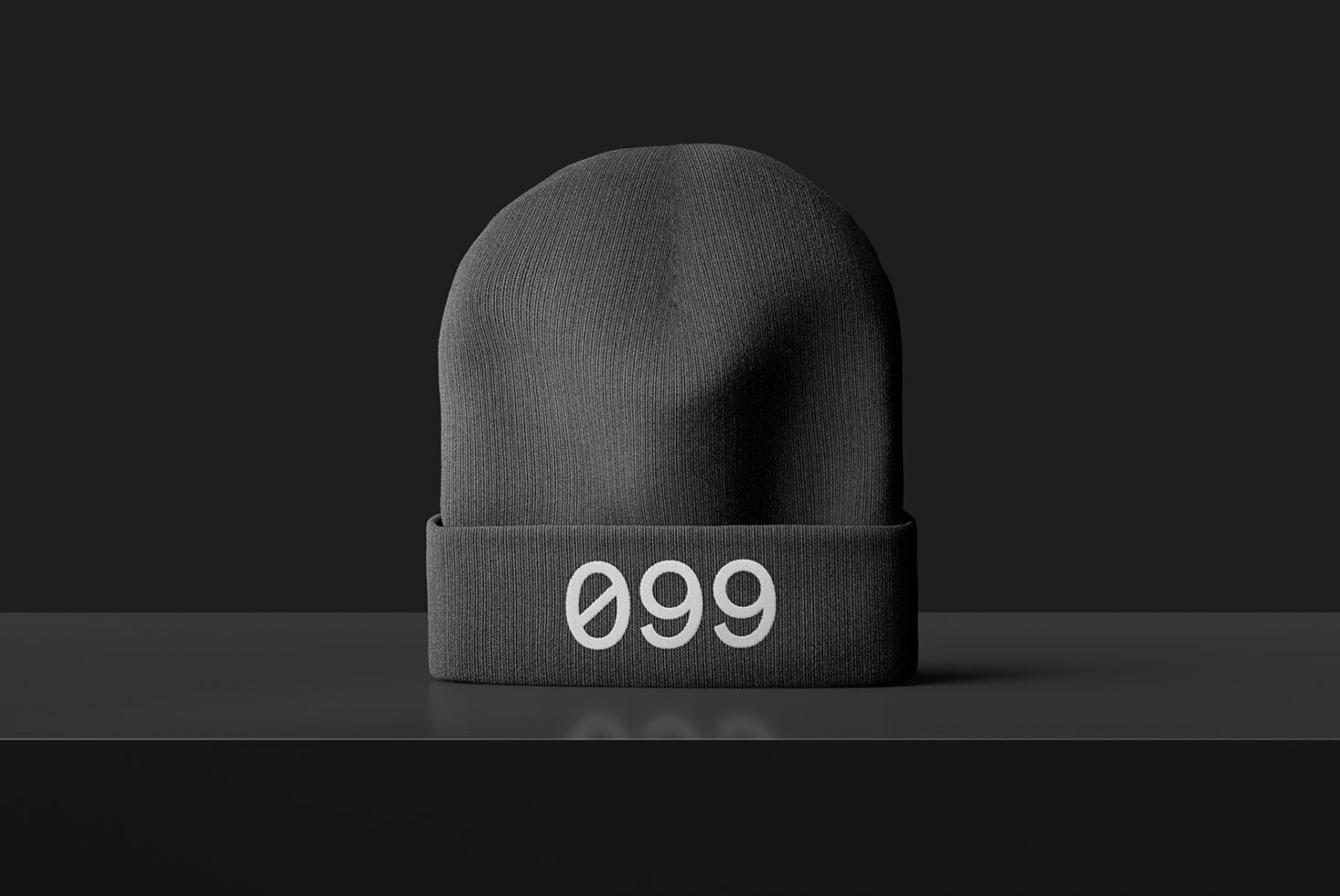 Minimalist beanie mockup with digit design isolated on a sleek black background ideal for showcasing custom graphics and branding for designers.