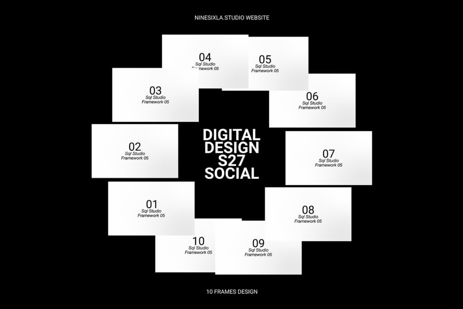 Digital design template featuring 10 frames in a modern layout suitable for mockups and graphic design presentations by S27 Social Studio Framework.
