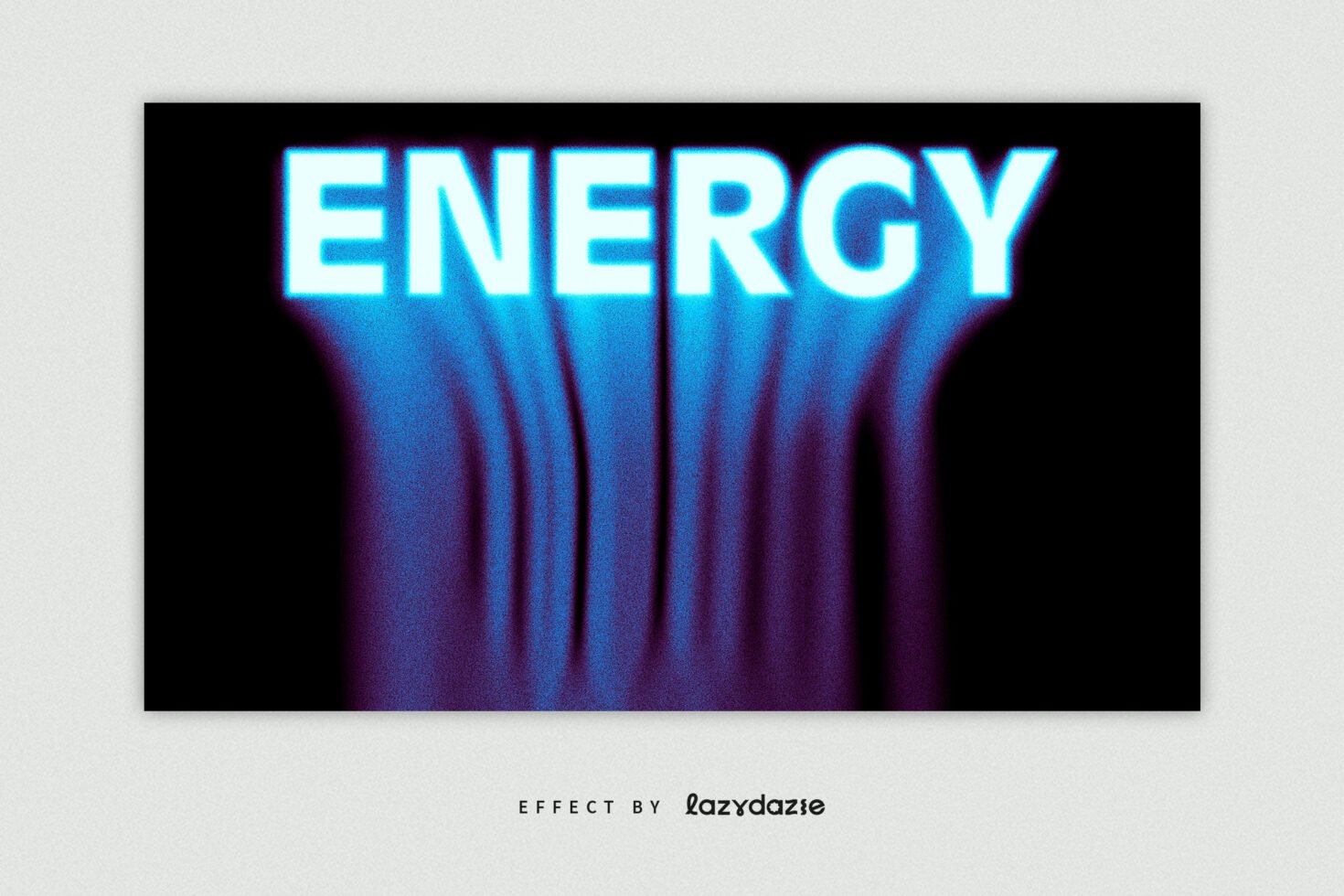 Glowing text effect reading ENERGY with a distorted blue and purple gradient. Ideal for graphic designers seeking modern and dynamic typography assets.