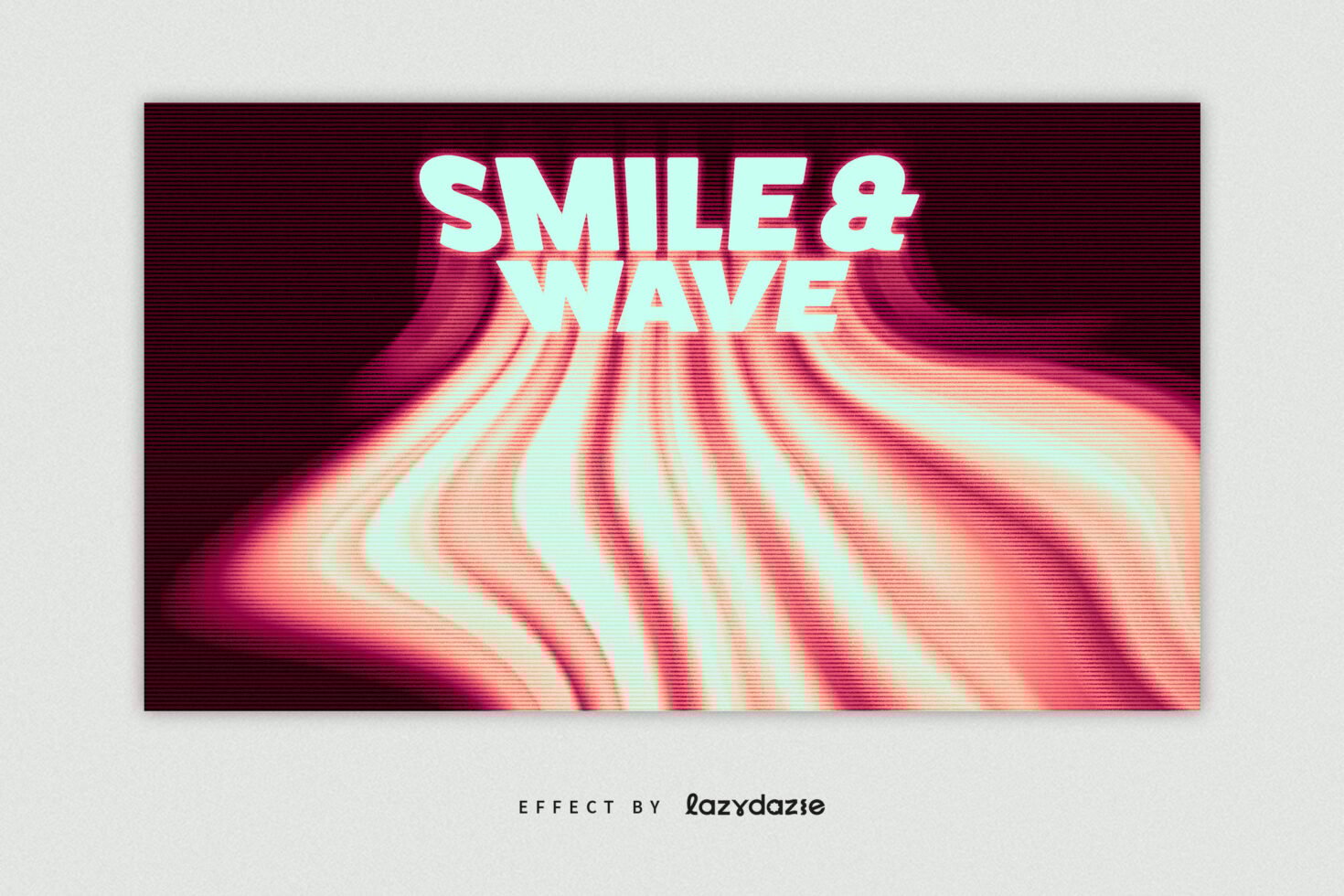 Retro wave effect with distorted lines in vibrant neon pink and blue hues. Bold text Smile and Wave overlaid, ideal for graphic design projects.