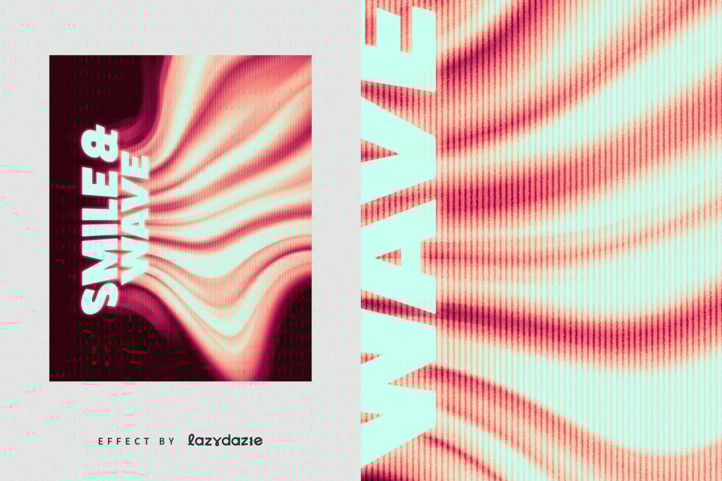 Vibrant abstract wave design template with bold text Smile and Wave in neon colors. Perfect for graphic designers seeking dynamic mockups and graphics.