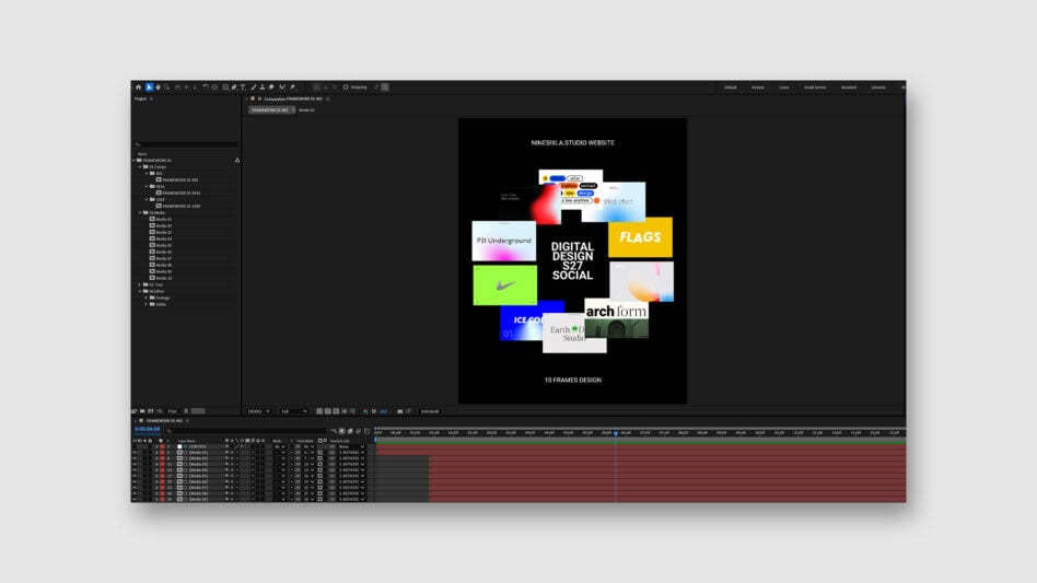 Digital design mockup in editing software showing various graphic elements and text arranged in a collage. Ideal for designers seeking creative assets.