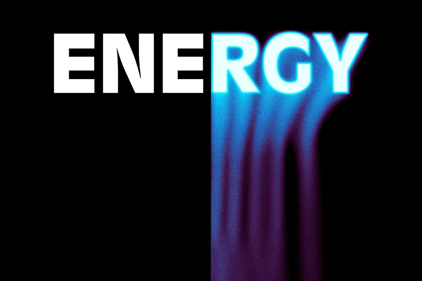 Bold modern typography design with the word energy in white and blue neon glow on black background dynamic art perfect for graphic design inspiration